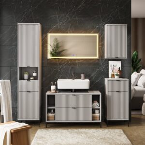 Badmöbel-Set 5 Teile Grau 100x63cm 100x63x46cm Spanplatte Grau Vicco Möbel Badezimmermöbel