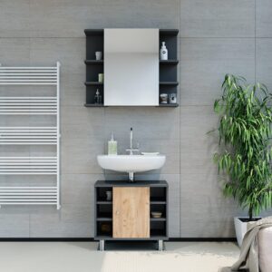 wohnli-moebel-suche-M26076744-1 Badmöbel-Set 2 Teile Anthrazit/Goldkraft Eiche 60x54cm 60x54x32cm Spanplatte Schwarz Vicco Möbel Badezimmermöbel