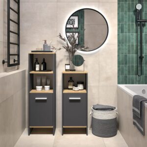 wohnli-moebel-suche-M26076753-1 Badmöbel-Set 2 Teile Anthrazit/Goldkraft Eiche 33.8x108.2cm 34x109x27cm Spanplatte Schwarz Vicco Möbel Badezimmermöbel