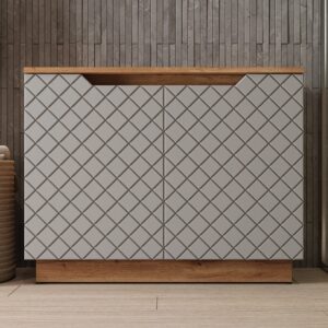 wohnli-moebel-suche-M26076756-1 Waschbeckenunterschrank mit 2 Türen Eiche mit Kachelstruktur 79.6x62.1 80x63x32cm Spanplatte Grau Vicco Möbel Badezimmermöbel Waschtische