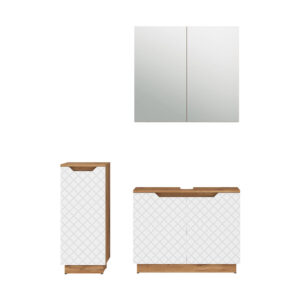 wohnli-moebel-suche-M26076770 Wohnli Möbelsuche - Badmöbel-Set 3 Teile Eiche/Weiß mit Kachelstruktur 79.6x62cm