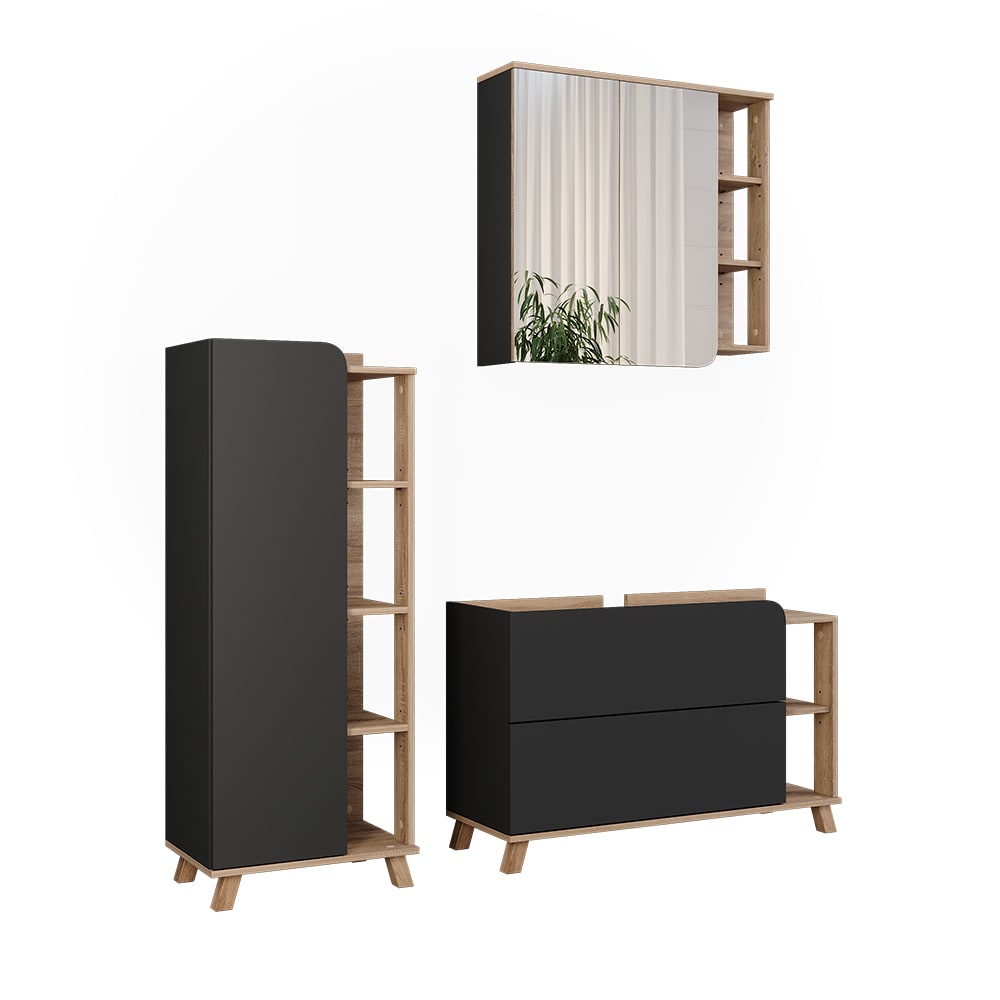 Wohnli Möbelsuche - Badmöbel-Set 3 Teile Sonoma/Anthrazit 100x65cm