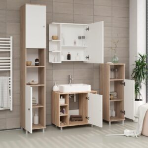 wohnli-moebel-suche-M26076774-1 Midischrank Sonoma/Weiß 30x95cm 30x95x30cm Spanplatte Braun Vicco Möbel Badezimmermöbel