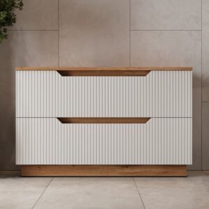 wohnli-moebel-suche-M26076779-1 Waschbeckenunterschrank mit 2 Schubladen Eiche gestreift 99.4x62.5 100x63x32cm Spanplatte Weiß Vicco Möbel Badezimmermöbel Waschtische