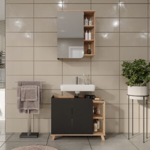 Badmöbel-Set 2 Teile Sonoma/Anthrazit 80x65cm 80x65x35cm Spanplatte Braun Vicco Möbel Badezimmermöbel