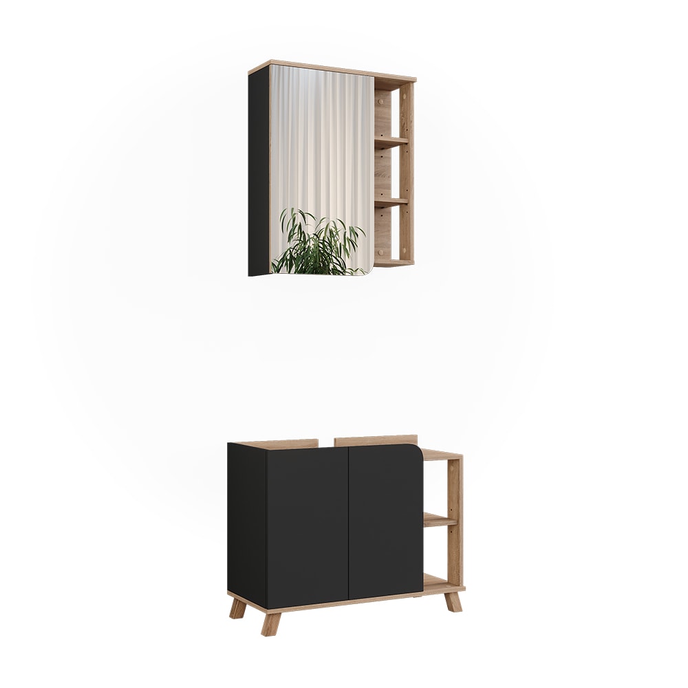 Wohnli Möbelsuche - Badmöbel-Set 2 Teile Sonoma/Anthrazit 80x65cm