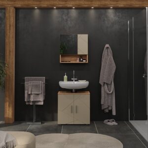 Badmöbel-Set 2 Teile Goldkraft Eiche 60x59cm 60x59x30cm Spanplatte Beige Vicco Möbel Badezimmermöbel
