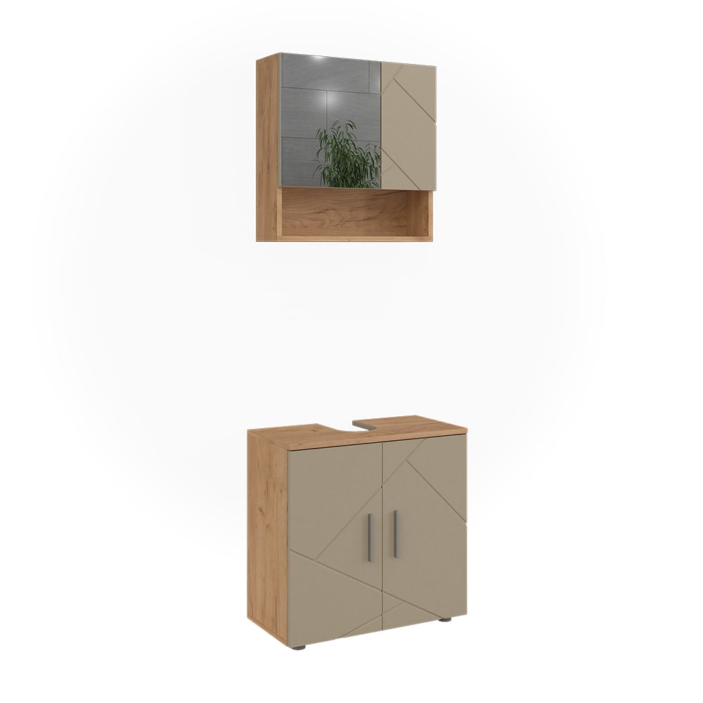 Wohnli Möbelsuche - Badmöbel-Set 2 Teile Goldkraft Eiche 60x59cm