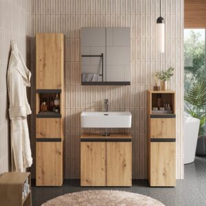 Badmöbel-Set 4 Teile Artisan 60x58cm 60x58x35cm Spanplatte Braun Vicco Möbel Badezimmermöbel