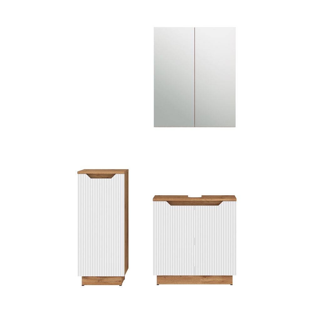 Wohnli Möbelsuche - Badmöbel-Set 3 Teile Eiche/weiß gestreift 59.8x62.1cm