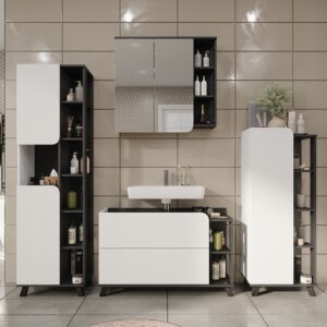 Badmöbel-Set 4 Teile Anthrazit/Weiß 100x65cm 100x65x35cm Spanplatte Schwarz Vicco Möbel Badezimmermöbel