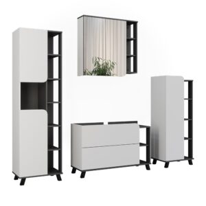 Wohnli Möbelsuche - Badmöbel-Set 4 Teile Anthrazit/Weiß 100x65cm