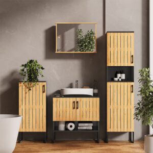 Badmöbel-Set 4 Teile Bambus 60x65.5cm 60x66x33cm Spanplatte Braun Vicco Möbel Badezimmermöbel