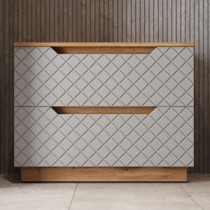 Waschbeckenunterschrank mit Schubladen Eiche mit Kachelstruktur 80x63 80x63x32cm Spanplatte Grau Vicco Möbel Badezimmermöbel Waschtische
