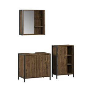 Wohnli Möbelsuche - Badmöbel-Set 3 Teile Eiche/Schwarz 70x65cm