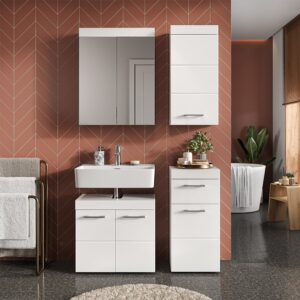 wohnli-moebel-suche-M26076831-1 Badmöbel-Set 4-teilig Weiß 60x56cm 60x56x34cm Spanplatte Weiß Vicco Möbel Badezimmermöbel