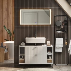 Waschbeckenunterschrank mit 2 ausziehbaren Schubladen Weiß 100x63cm 100x63x46cm Spanplatte Weiß Vicco Möbel Badezimmermöbel Waschtische