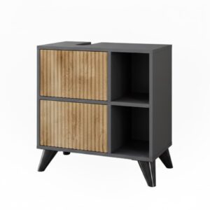 Wohnli Möbelsuche - Waschbeckenunterschrank mit 2 Schubladen Anthrazit/Bergeiche 60x62cm