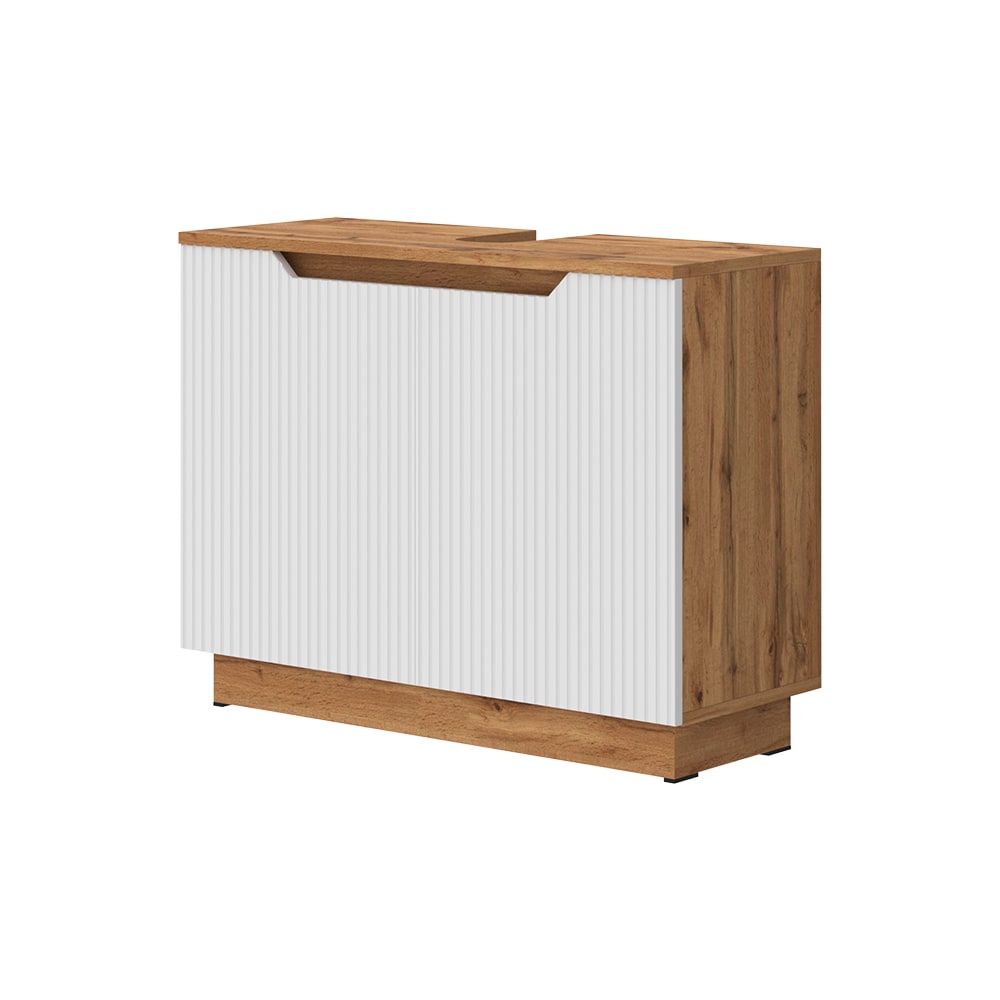 Wohnli Möbelsuche - Waschbeckenunterschrank mit 2 Türen Eiche/weiß gestreift 79.6x62.1cm