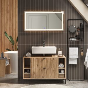 wohnli-moebel-suche-M26076867-1 Waschbeckenunterschrank mit ausziehbaren Schubladen Viking Oak 100x63 100x63x46cm Spanplatte Braun Vicco Möbel Badezimmermöbel