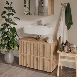 wohnli-moebel-suche-M26076879-1 Waschbeckenunterschrank mit 2 Schubladen Artisan 80x58cm 80x58x35cm Spanplatte Braun Vicco Möbel Badezimmermöbel Waschtische