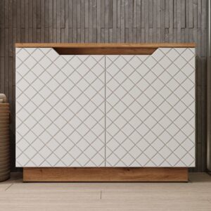 Waschbeckenunterschrank mit 2 Türen Eiche mit Kachelstruktur 79.6x62.1 80x63x32cm Spanplatte Weiß Vicco Möbel Badezimmermöbel Waschtische