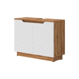 Wohnli Möbelsuche - Waschbeckenunterschrank mit 2 Türen Eiche mit Kachelstruktur 79.6x62.1