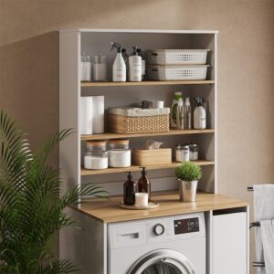 wohnli-moebel-suche-M26076887-1 Badschrank mit offenen Regalen Weiß/Artisan 93.6x100.4cm 94x101x29cm Spanplatte Weiß Vicco Möbel Badezimmermöbel