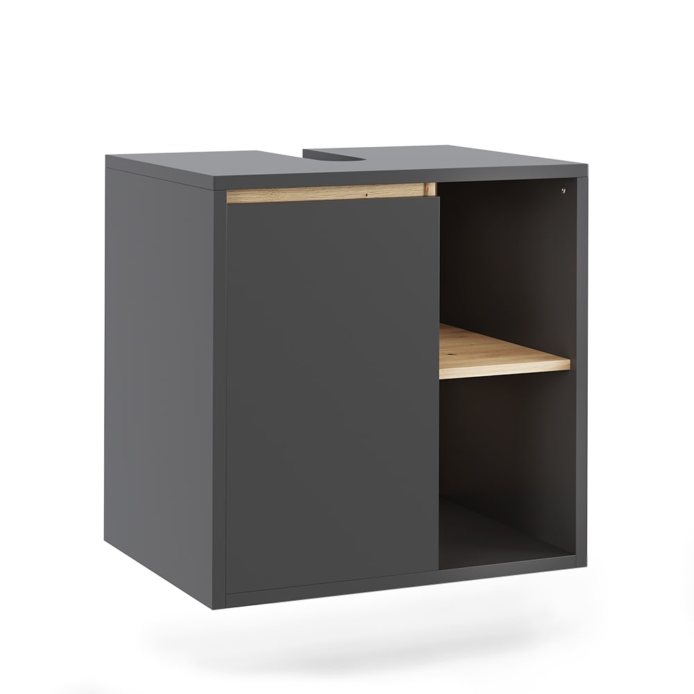 Wohnli Möbelsuche - Waschbeckenunterschrank mit offenen Regalen Grau/Artisan 60x60cm