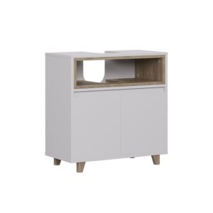 wohnli-moebel-suche-M26076905 Wohnli Möbelsuche - Waschbeckenunterschrank mit 2 Türen Weiß/Eiche 60x61cm