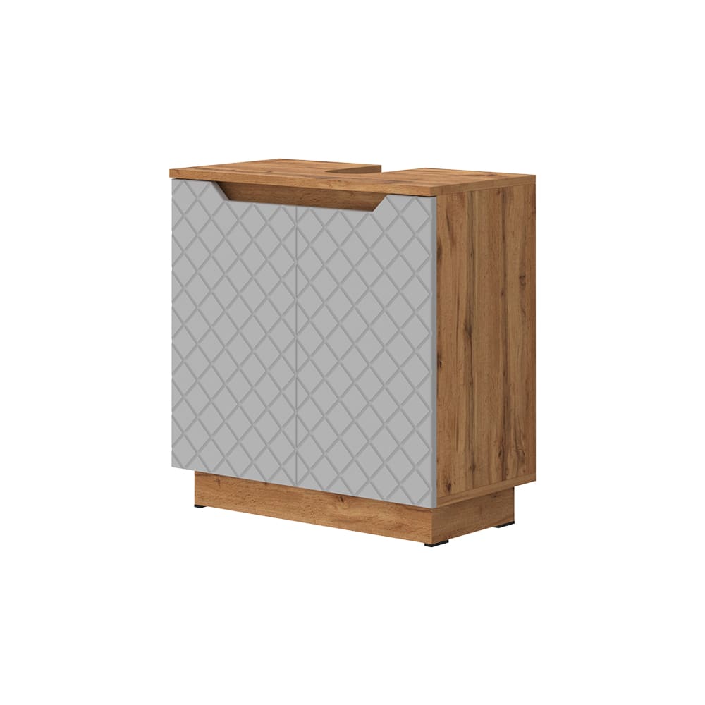 Wohnli Möbelsuche - Waschbeckenunterschrank mit 2 Türen Eiche mit Kachelstruktur 59.8x62.1