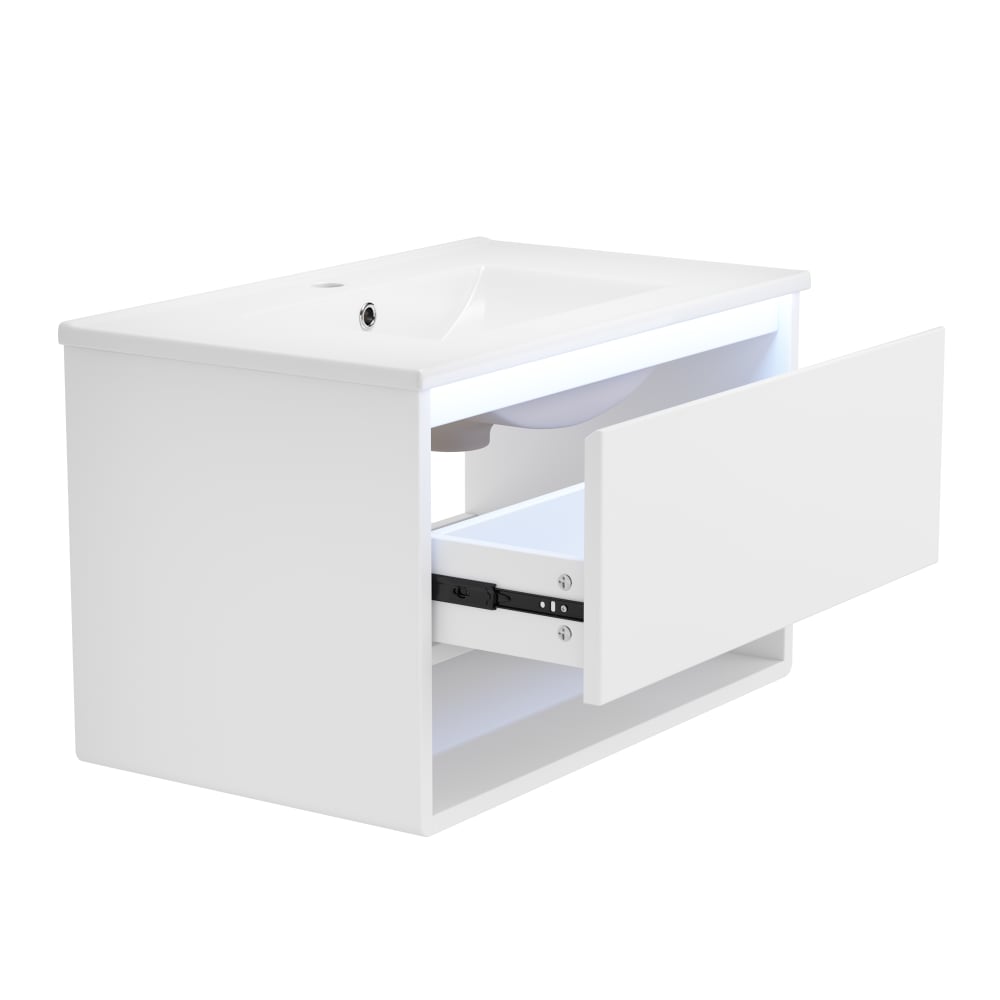 Wohnli Möbelsuche - Waschbecken aus Keramik und MDF mit LED 76