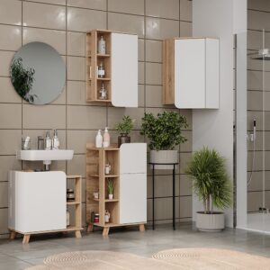 wohnli-moebel-suche-M26076964-1 Eckhängeschrank Sonoma/Weiß 42.4x75cm 43x75x43cm Spanplatte Braun Vicco Möbel Badezimmermöbel