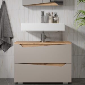 wohnli-moebel-suche-M26076973-1 Waschbeckenunterschrank mit 2 Schubladen Greige/Artisan-Eiche 80x57.5 80x58x35cm Spanplatte Grau Vicco Möbel Badezimmermöbel Waschtische