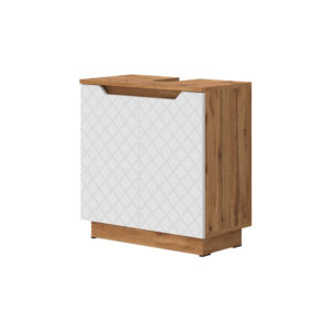 Wohnli Möbelsuche - Waschbeckenunterschrank mit 2 Türen Eiche mit Kachelstruktur 59.8x62.1