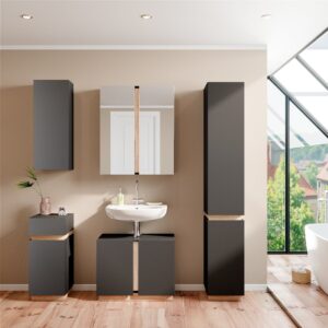 wohnli-moebel-suche-M26077000-1 Badschrank mit 2 Regalböden Anthrazit 33x84cm 33x84x22cm Spanplatte Schwarz Vicco Möbel Badezimmermöbel