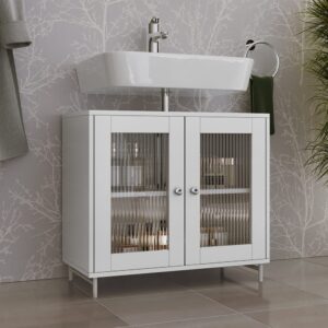 wohnli-moebel-suche-M26077007-1 Waschbeckenunterschrank Weiß 60x58cm 60x58x30cm Spanplatte Weiß Vicco Möbel Badezimmermöbel Waschtische