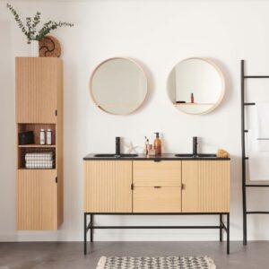 wohnli-moebel-suche-M26077043-1 Doppelwaschtisch + Spiegel + -Säule 140x92x46cm Holz Braun Mob In Möbel Badezimmermöbel Waschtische