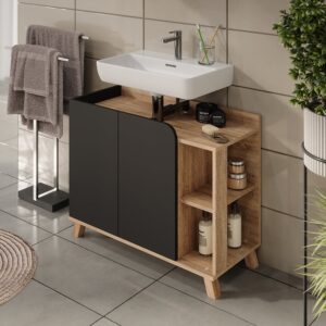 Waschbeckenunterschrank mit 2 Türen Sonoma/Anthrazit 80x65cm 80x65x35cm Spanplatte Braun Vicco Möbel Badezimmermöbel Waschtische