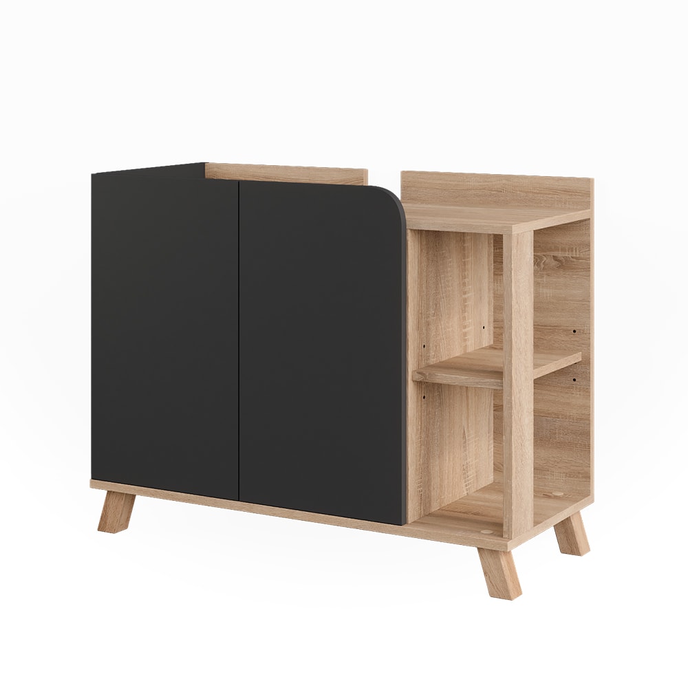 Wohnli Möbelsuche - Waschbeckenunterschrank mit 2 Türen Sonoma/Anthrazit 80x65cm