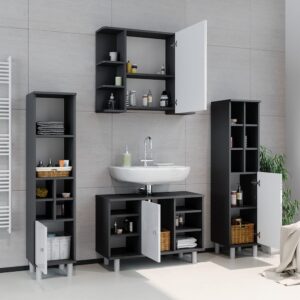 Waschbeckenunterschrank mit 6 Ablage Anthrazit/Weiß Hochglanz 80x54cm 80x54x32cm Spanplatte Schwarz Vicco Möbel Badezimmermöbel Waschtische