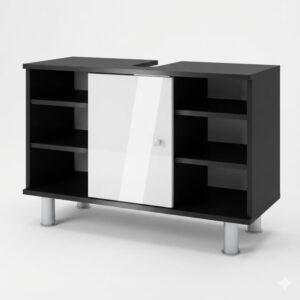 Wohnli Möbelsuche - Waschbeckenunterschrank mit 6 Ablage Anthrazit/Weiß Hochglanz 80x54cm