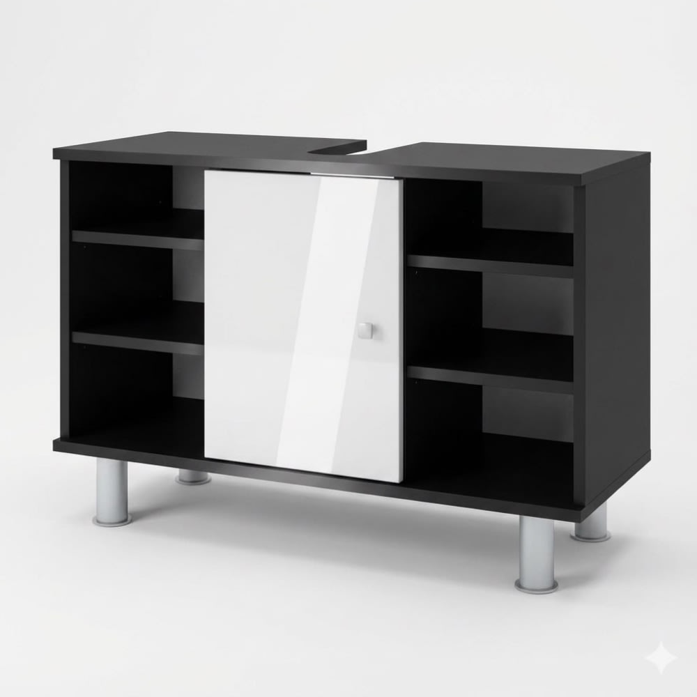 Wohnli Möbelsuche - Waschbeckenunterschrank mit 6 Ablage Anthrazit/Weiß Hochglanz 80x54cm