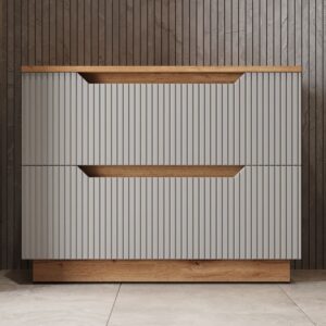 wohnli-moebel-suche-M26077102-1 Waschbeckenunterschrank mit 2 Schubladen Eiche gestreift 79.6x62.5cm 80x63x32cm Spanplatte Grau Vicco Möbel Badezimmermöbel Waschtische