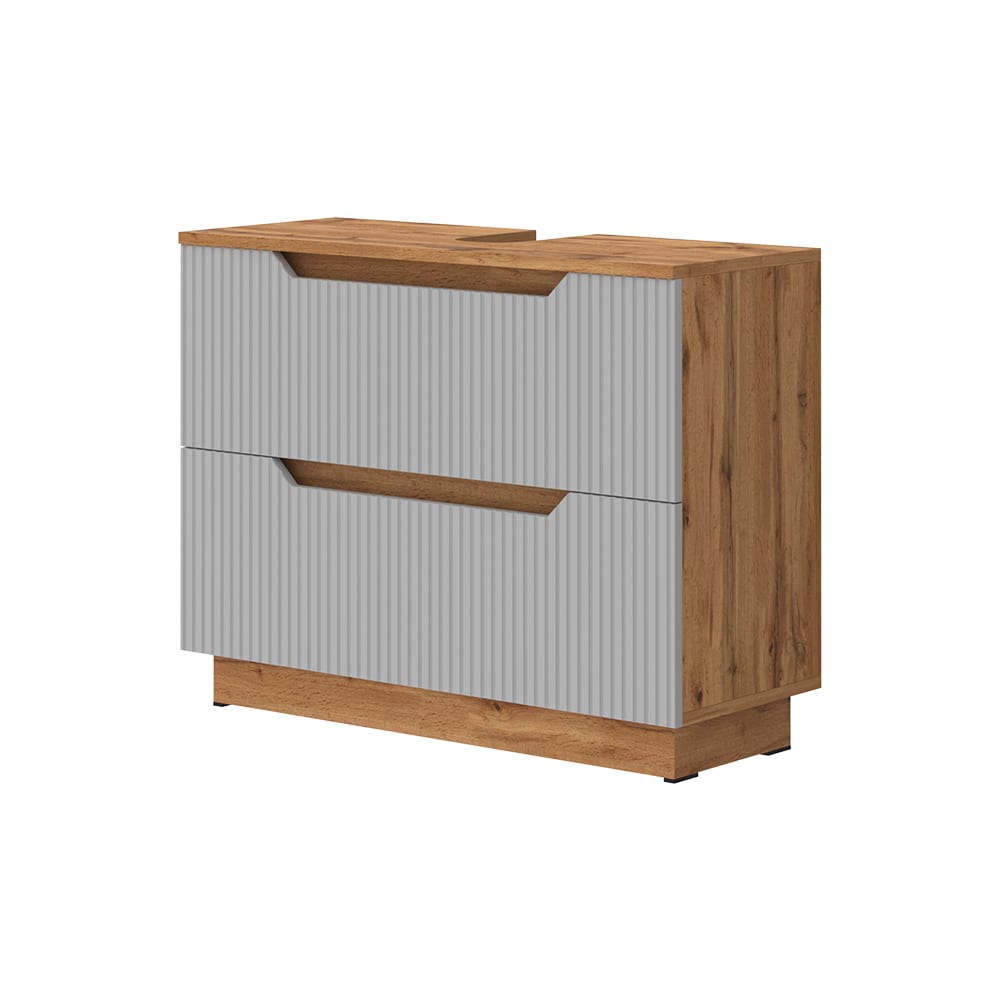 Wohnli Möbelsuche - Waschbeckenunterschrank mit 2 Schubladen Eiche gestreift 79.6x62.5cm