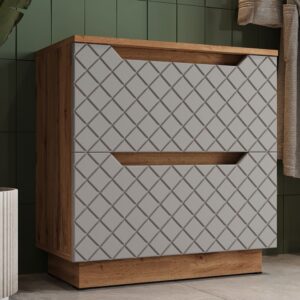 Waschbeckenunterschrank mit Schubladen Eiche mit Kachelstruktur 60x63 60x63x32cm Spanplatte Grau Vicco Möbel Badezimmermöbel Waschtische
