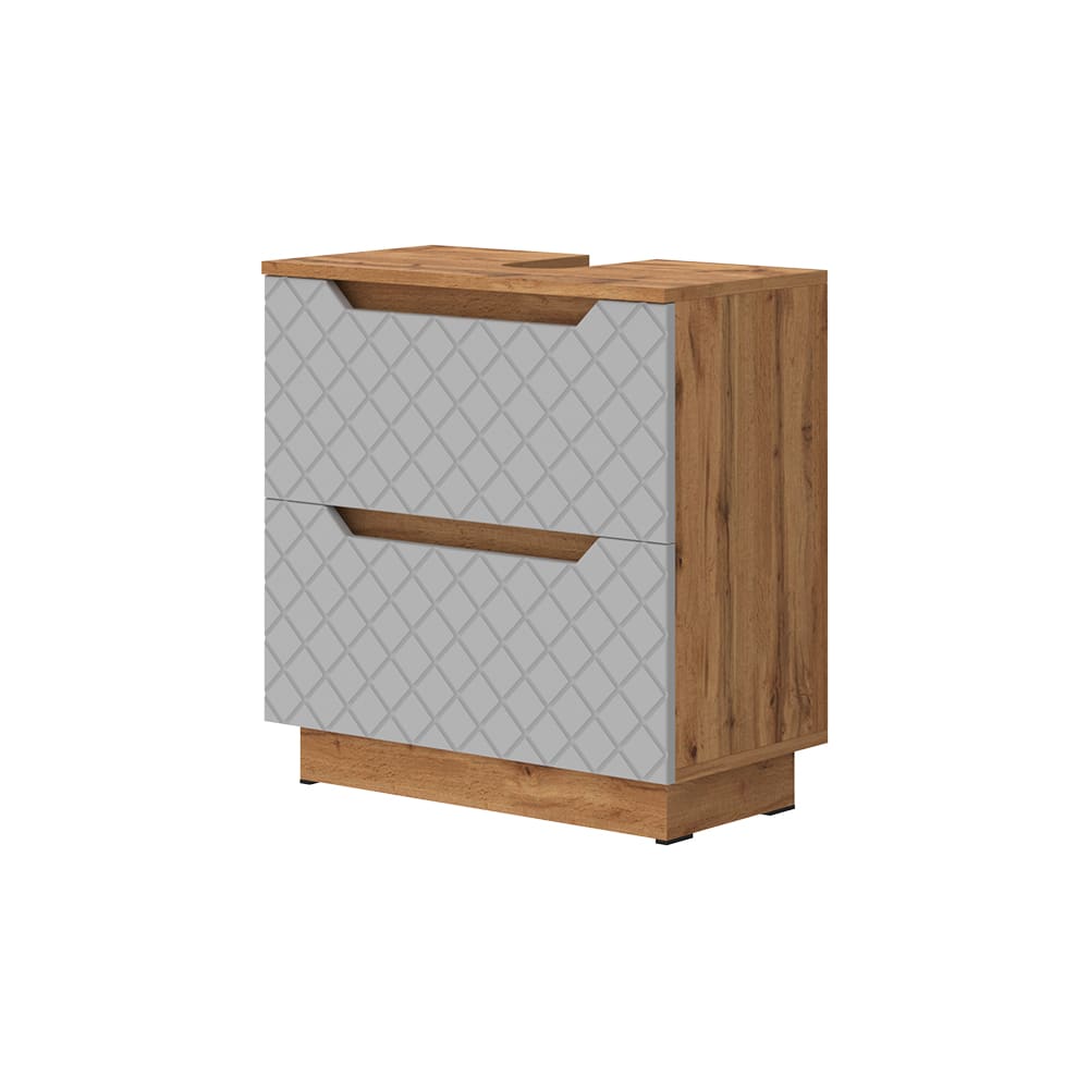 Wohnli Möbelsuche - Waschbeckenunterschrank mit Schubladen Eiche mit Kachelstruktur 60x63
