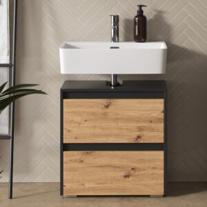 Waschbeckenunterschrank mit 2 Schubladen Anthrazit/Artisan 60.1x62cm 61x62x31cm Spanplatte Braun Vicco Möbel Badezimmermöbel Waschtische