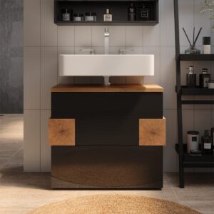 Waschbeckenunterschrank mit 2 Schubladen Anthrazit 70x64.5cm 70x65x37cm Spanplatte Schwarz Vicco Möbel Badezimmermöbel Waschtische