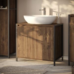 Waschbeckenunterschrank mit geschlossenen Ablagefächern Eiche 70x65 70x65x40cm Spanplatte Braun Vicco Möbel Badezimmermöbel Waschtische